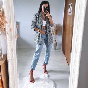 Zara Double Breasted Gingham Blazer